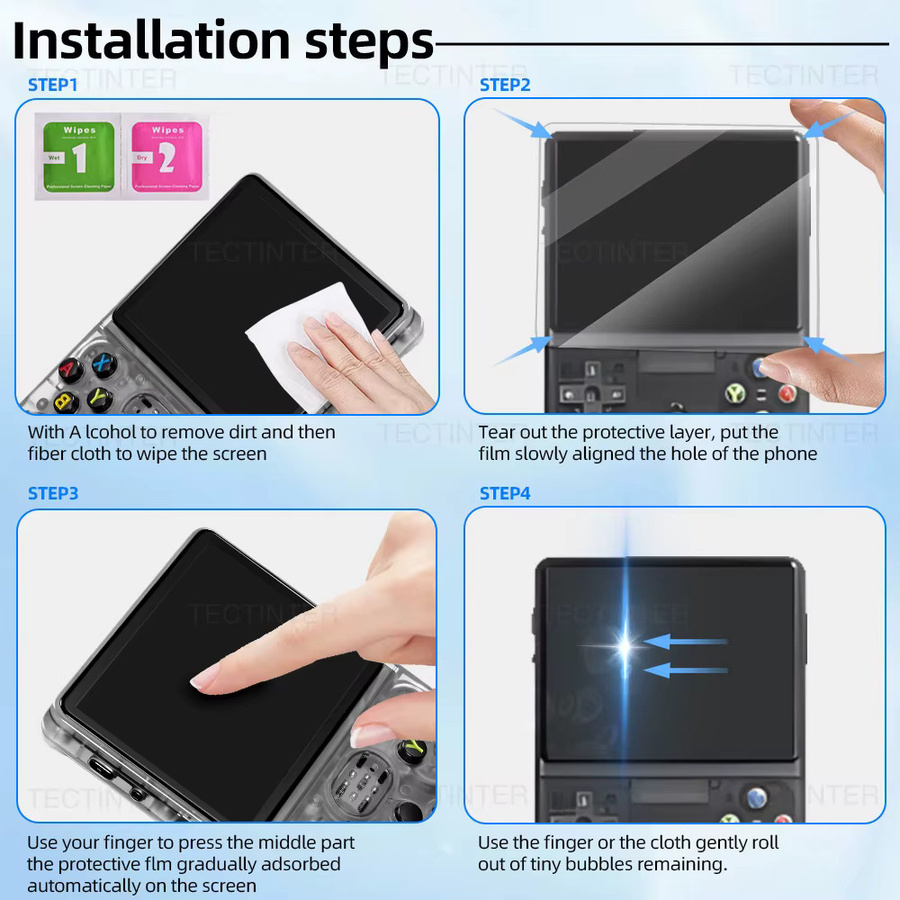 TECTINTER Zubehör-Set für R36S Handkonsole mit Displayschutzfolie aus gehärtetem Glas und tragbarer Aufbewahrungstasche in Transparent - Bild 6