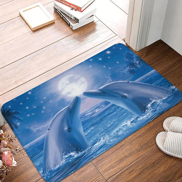 Rutschfeste Delfin Fußmatte von MacgicZhou in Blau für Küche, Badezimmer oder Eingangsbereich, B/T: 60 x 40 cm - Bild 1
