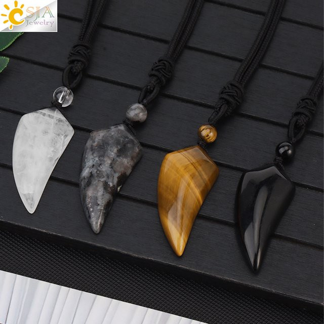 CSJA Jewelry Anhänger Halskette, Schwarz Obsidian, Amethyst, Tigerauge, Kristall, Unisex - Bild 1