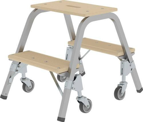 MUNK Günzburger Steigtechnik Doppel-Stufentritt aus Stahl und Holz in Grau mit Rollen und Griff für eine Arbeitshöhe von max. 2,4 m - Bild 1