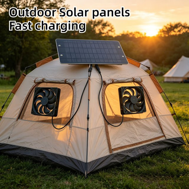 EESBAO Solarpanel Belüftungs- und Kühlsystem mit Doppel-Abluftventilator in Schwarz für Gewächshaus, Gartenhaus oder Wohnmobil - Bild 1