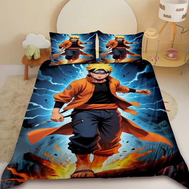 Naruto Bettwäsche Set mit Uchiha Sasuke und Uzumaki Motiv von Binchi Fitness, Mehrfarbig, B/H: 240 x 220 cm - Bild 1