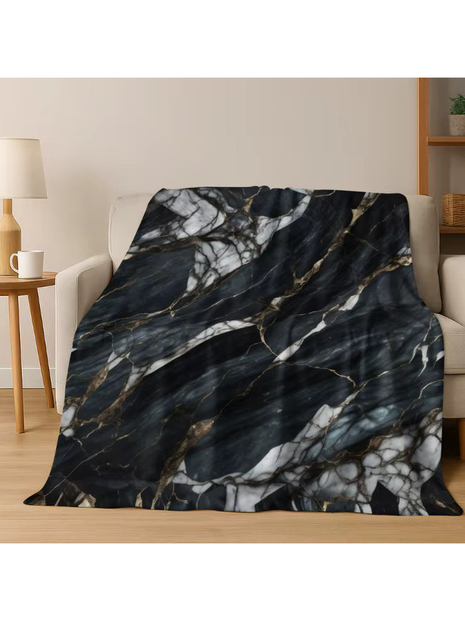 Faviora Flanelldecke mit Marmor-Steinmuster in Schwarz, weiche Überwurfdecke für Bett, Wohnzimmer und Reisen, B/T: 150 x 200 cm - Bild 2