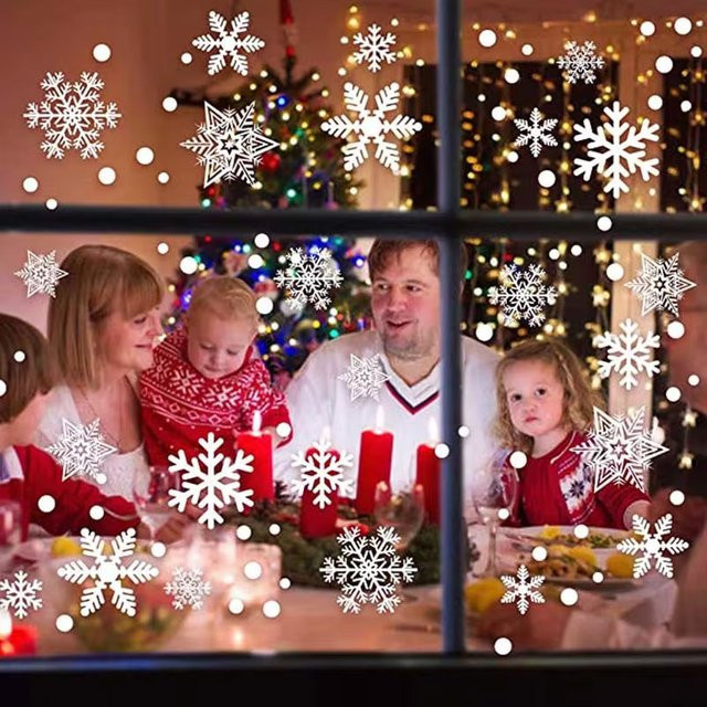 Meidding Weihnachts Fensteraufkleber mit Schneeflocken, Santa Claus und Elch in Weiß für Weihnachten und Neujahr - Bild 1