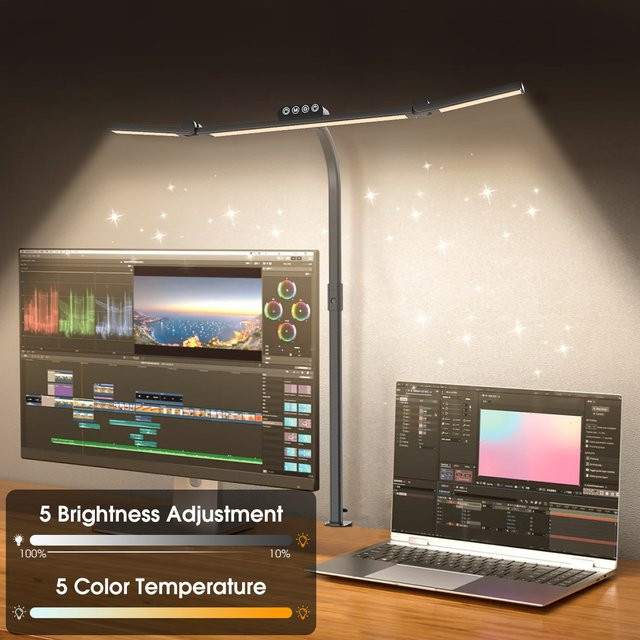 bRIGHLET LED-Schreibtischlampe mit Klemme, dimmbare und flexible Bürolampe in Schwarz - Bild 1