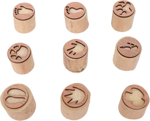 Fishine 9 Stück Holzstempel mit Wildtierpfotenabdruck in Beige für Basteln und Scrapbooking - Bild 1