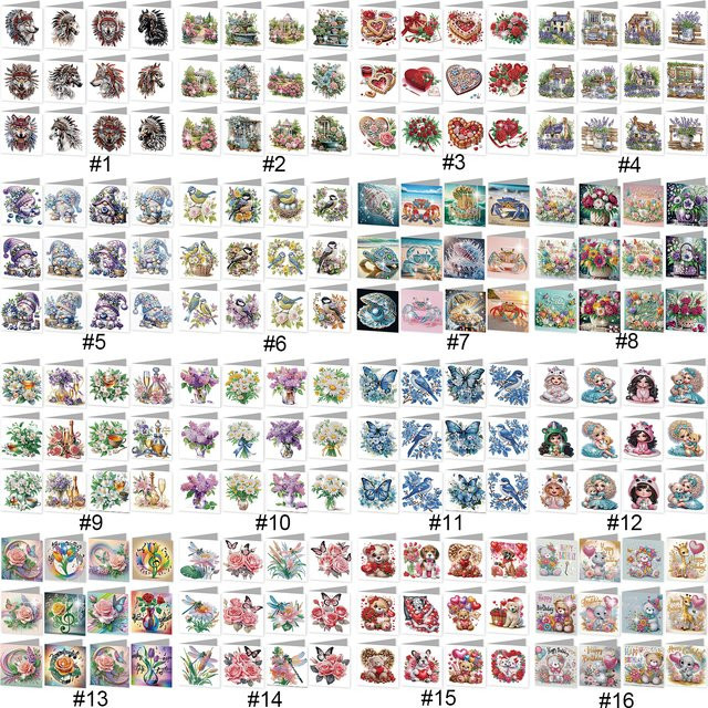 12er-Pack Grußkarten-Set mit Blumen- und Tiermotiven zum Selbermachen für Diamant-Kunst und Malerei, inklusive Umschlägen, mehrfarbig und lila - Bild 1