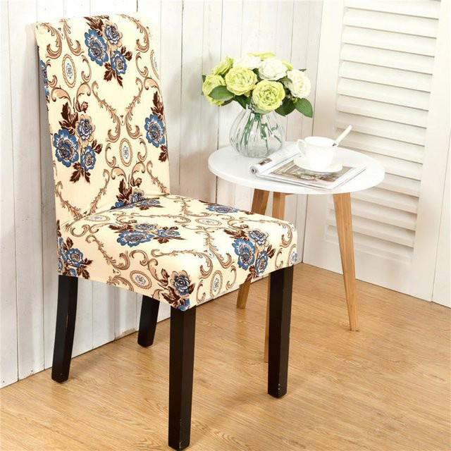 Elastische Esszimmerstuhl-Hülle in Beige mit grafischem Design für Haushalts- und Hotelstühle - Bild 1