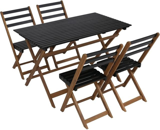 MCW Lounge-Set Garten-Sitzgruppe P72 aus Akazienholz mit Tisch und 5 Stühlen, klappbar, Natur-Schwarz - Bild 2
