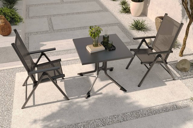 Kettler BasicPlus Pro Balkon-Set KETTALUX in Anthrazit aus Aluminium und Textilene mit klappbarem Tisch und 2 Klappstühlen, Tischbreite: 80 cm - Bild 1