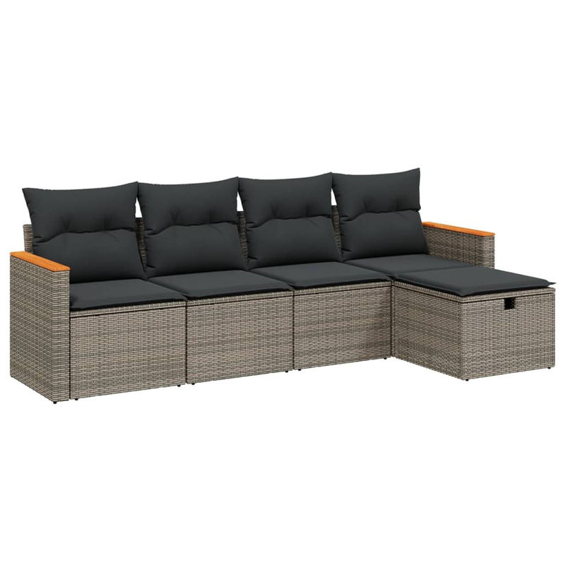 vidaXL 5-tlg. Garten-Sofagarnitur in L-Form mit Polsterkissen, Grau, Poly Rattan und Metallgestell - Bild 3