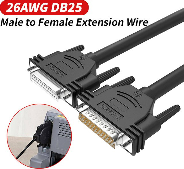DIVEDEER DB25 Abgeschirmtes Parallel-Port Datenkabel in Schwarz, 25-poliges Verbindungskabel mit Stecker auf Buchse aus Reinkupfer (26AWG) - Bild 1