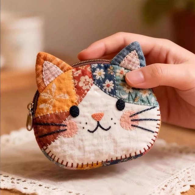 Japanischer Farbblock-Geldbeutel mit Katzenmotiv als niedliche Kosmetiktasche und Schreibwaren-Organizer in Multicolour - Bild 1