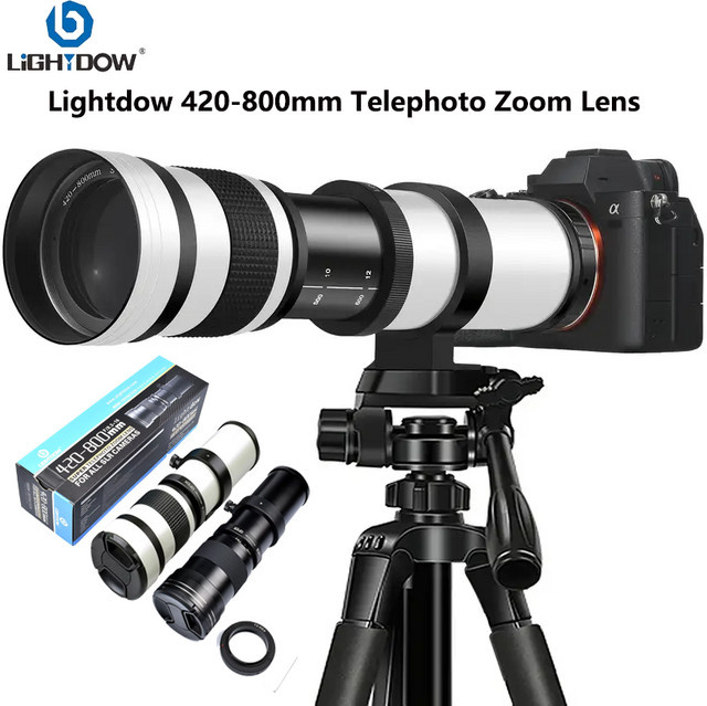 Lightdow Super HD manuelles Tele-Zoomobjektiv mit Adapter für Sony Canon Nikon Pentax Olympus Kameras, Brennweite 420–800 mm, f/8,3–16, Farbe Weiß - Bild 1