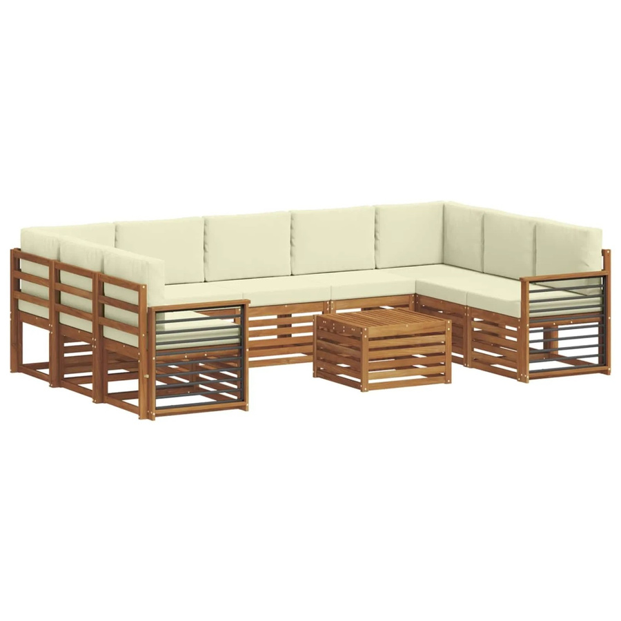 vidaXL Sofagarnitur 10-teilig aus Massivholz Akazie in Natur und Beige mit wetterfesten Polstern und Latten-Design - Bild 2