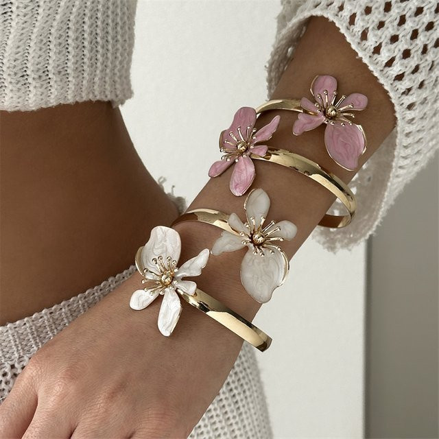 BELLA-Bee Armband, Messing, Goldfarben, Rosa Emaille-Blumen, Damen - Bild 1