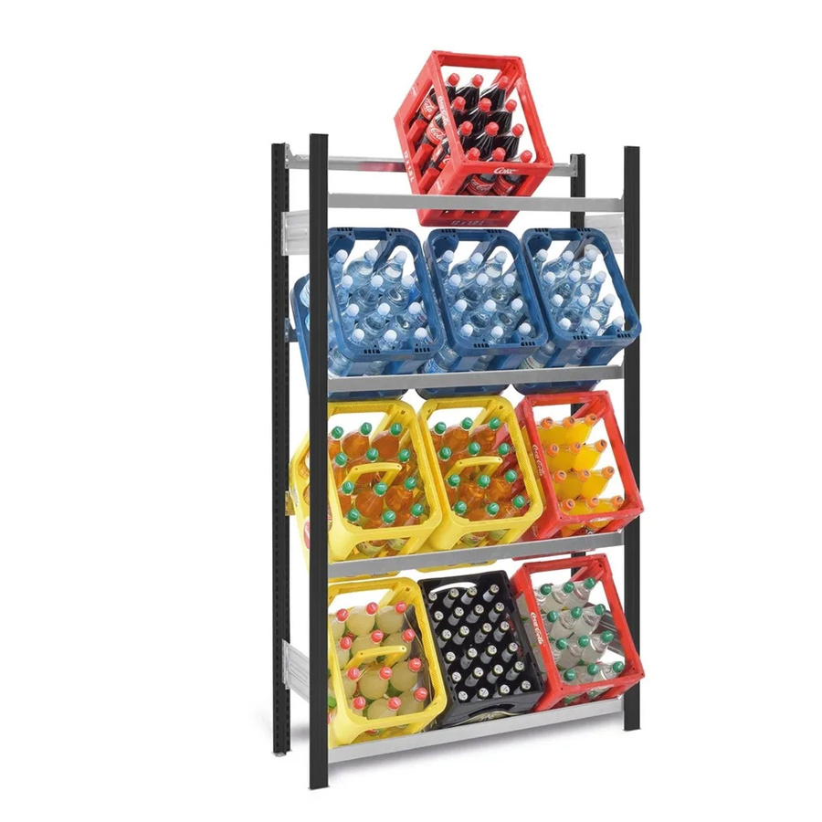 PROREGAL Getränkekistenregal Stecksystem T-Profil in Anthrazit/Verzinkt, 4 Ebenen für 12 Getränkekisten, H x B x T: 175 x 100 x 30 cm, Fachlast 100 kg - Bild 2