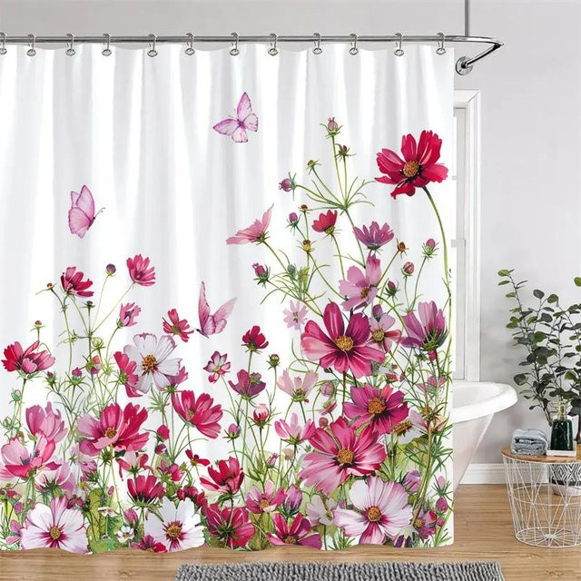 Baifenbai Home Furnishing Duschvorhang mit Aquarell Blumenmuster in Multicolour, Polyester, B: 180 cm, H: 230 cm - Bild 1
