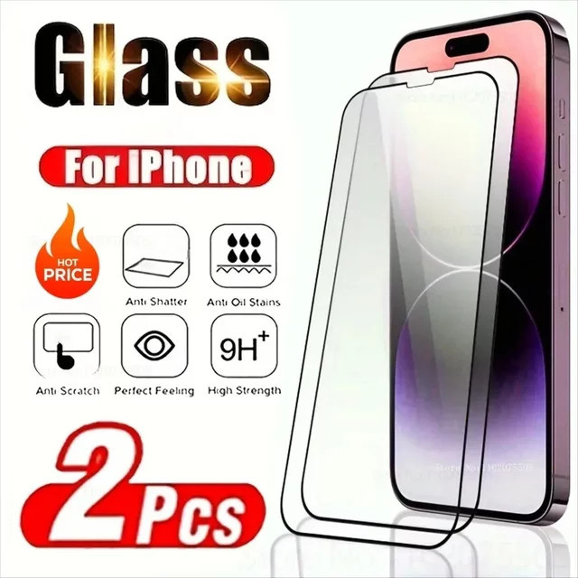 DIXSG 2er Set Displayschutzfolie aus gehärtetem Glas für iPhone 16 15 14 13 12 Pro Max Plus XS transparent - Bild 1