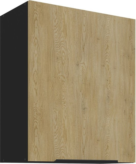 Küchen Hängeschrank CREMONA in Eiche hell und Schwarz mit Einlegböden, Breite: 60 cm - Bild 1