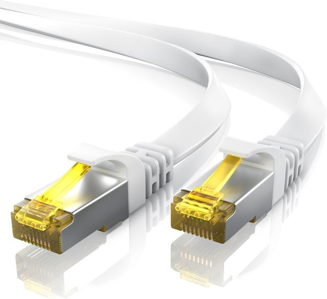 Primewire LAN-Kabel CAT.7 Flachband U/FTP Gigabit Netzwerkkabel RJ-45 Ethernet 10 Gbit/s, Farbe: Weiß, Länge: 30 m - Bild 1