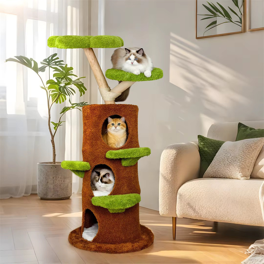 BINGOPAW Grüner Mehrstöckiger Katzenbaum mit Sisal-Kratzmöglichkeiten und Plüschhöhle für mehrere Katzen - Bild 2