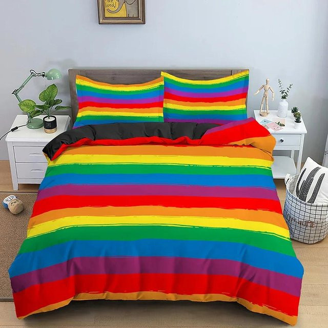 Bettwäscheset Lodestar mit Bettdeckenbezug und Kissenbezug, bunt gestreiftes geometrisches Design, B/B: 180 x 210 cm - Bild 1