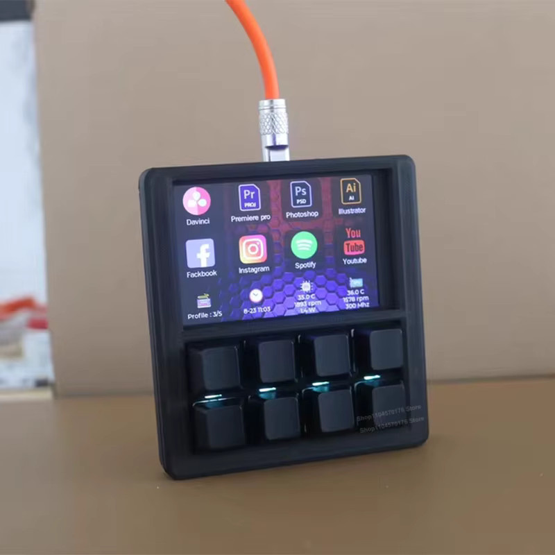 Programmierbare 8-Tasten Makro-Pad Desktop-Konsole mit 3,5-Zoll LCD-Display DIY Schnelltastatur in Schwarz oder Weiß - Bild 2