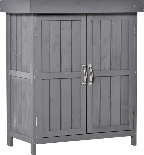 Outsunny Gartenschrank aus Tannenholz mit Doppeltür und 2 Fächern, Grau, B/T/H: 74 x 43 x 88 cm - Bild 1