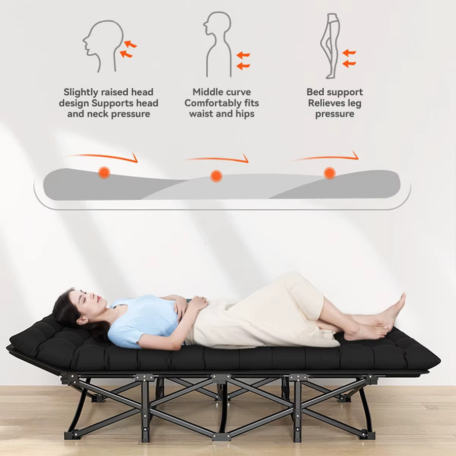 Super life Klappbares Campingbett für Erwachsene in Schwarz mit robustem Metallgestell und Stoffbezug - Bild 2