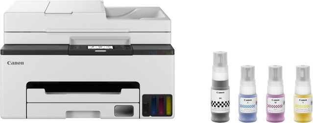 Canon MAXIFY GX2050 Tintenstrahl Multifunktionsdrucker 4-in-1 in Weiß mit Drucken, Scannen, Kopieren und Faxen sowie USB, LAN, WLAN und Cloud-Anbindung inklusive CMYK-Tintenflaschen - Bild 1