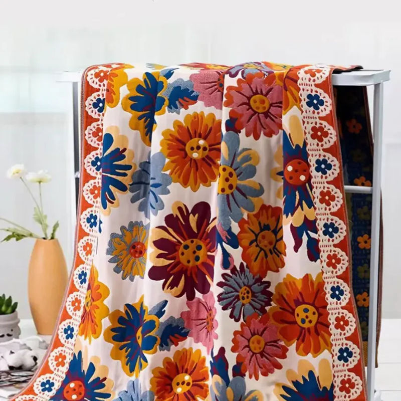 Inyahome Jacquard Baumwolldecke mit Blumenmuster in Multicolour, B/B/H: 160 x 100 x 1 cm - Bild 5