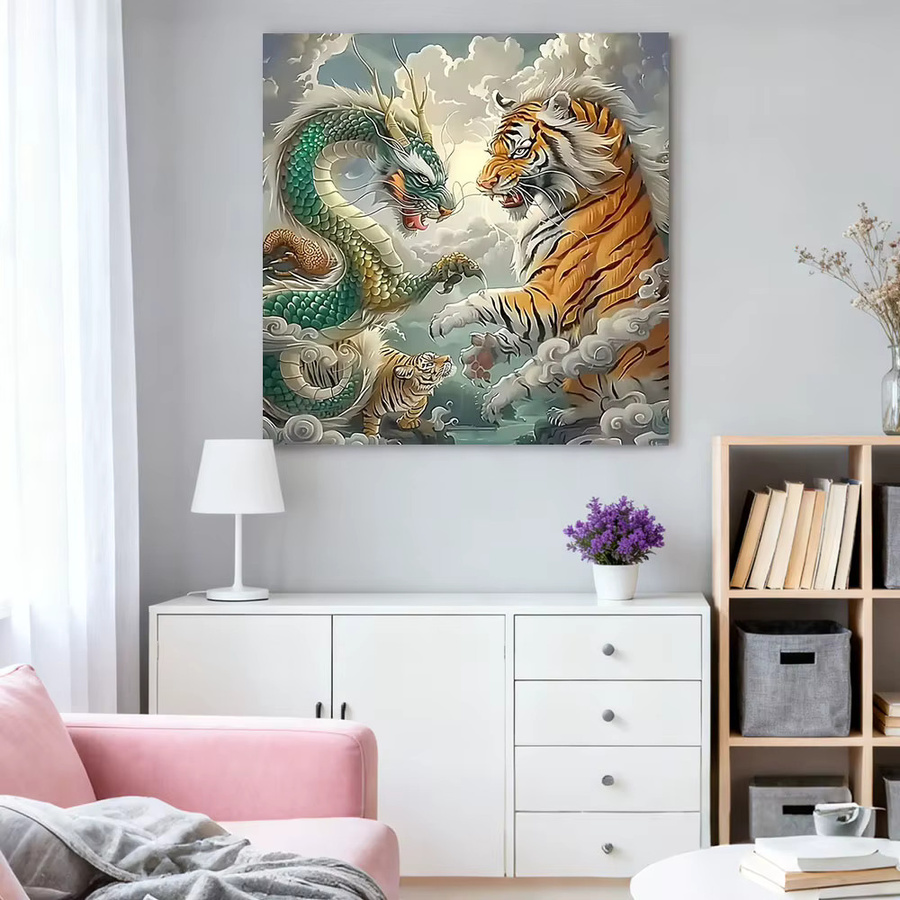 HUACAN 5D DIY Diamantmalerei Tiger Drache Set mit Mosaik-Tierbild in Multicolor - Bild 3