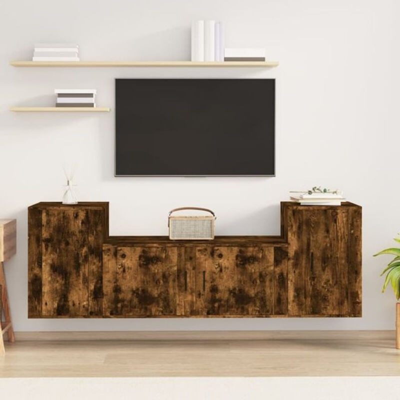 3-teiliges Vidaxl TV-Schrank-Set aus Holzwerkstoff in Braun und Grau im modernen Design - Bild 1