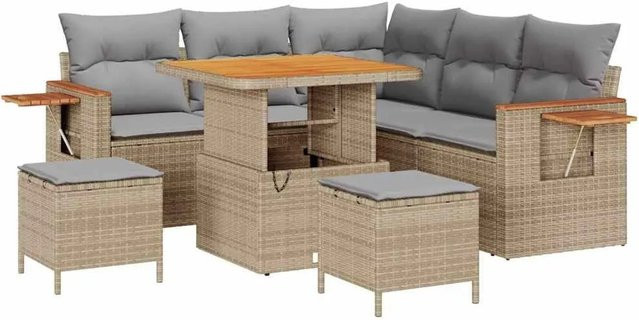 vidaXL Gartensofa-Set aus Poly-Rattan in Beige und Hellgrau mit 9 Kissen, Ecksofa L-Form mit Ottoman und Couchtisch, wetterfest und UV-beständig - Bild 1