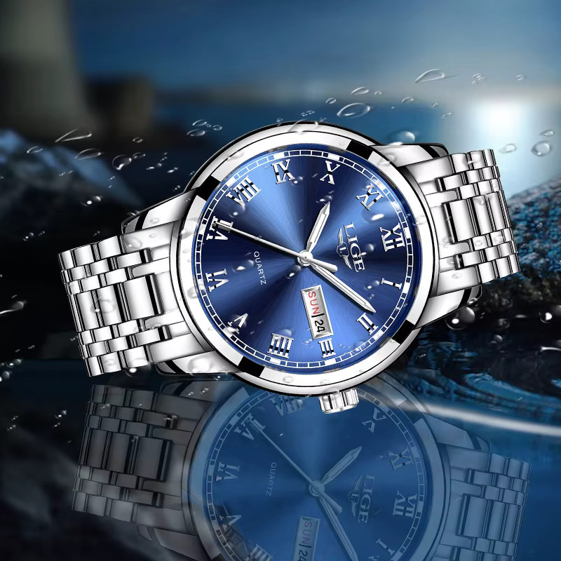LIGE Armbanduhr Quarz, Edelstahl, Blau, Herren - Bild 4
