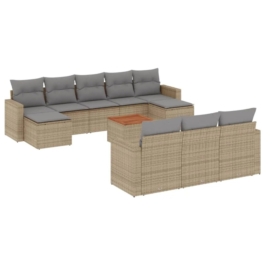 vidaXL 11-teilige Garten-Sofagarnitur aus Poly-Rattan mit Kissen in Beige-Grau - Bild 2