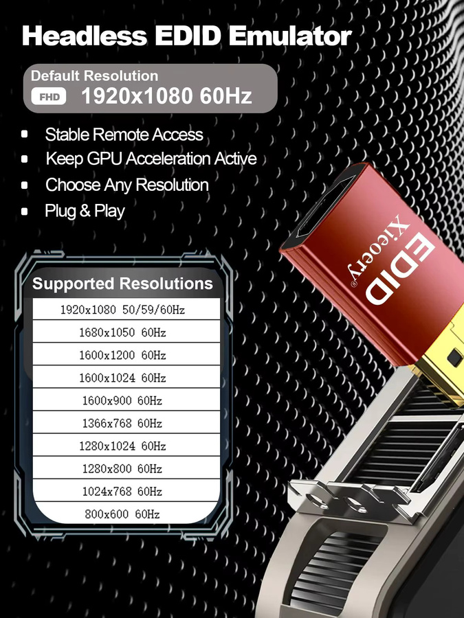HDMI EDID Emulator xieoery Full HD 1920x1080 60Hz Dummy-HDMI-Stecker für Remote-Desktop und Multi-Monitor-Server - Bild 5