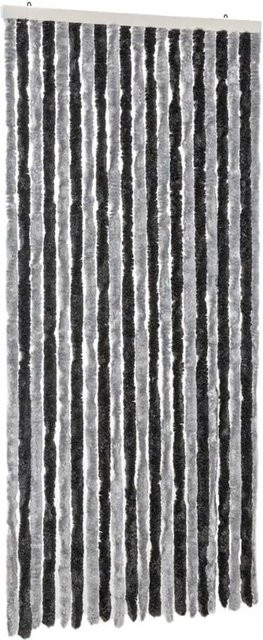 vidaXL Fliegenvorhang aus Chenille in Grau und Schwarz, gestreift, thermoisolierend und schalldämmend, B: 90 cm, H: 220 cm - Bild 1