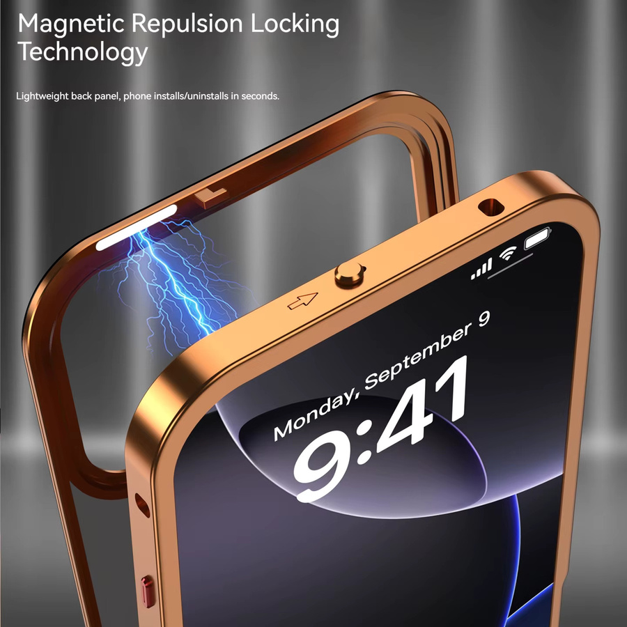 Magnetische Schutzhülle mit Aluminiumlegierung-Rand und Frosted PC Backplate für Apple iPhone 17 16 15 14 13 Pro Max und iPhone Air in Orange - Bild 5