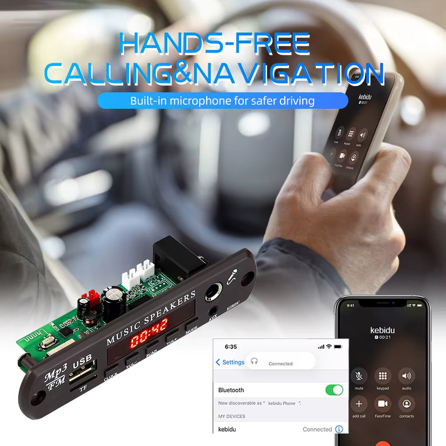 KEBIDU 60W Bluetooth 5.3 Verstärker MP3 Decoder Board mit FM, AUX, TF und Mikrofon, Schwarz - Bild 2