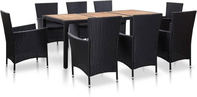 vidaXL 9-tlg Garten-Essgruppe aus Poly Rattan und Akazienholz in Schwarz mit wetterfesten Auflagen - Bild 1