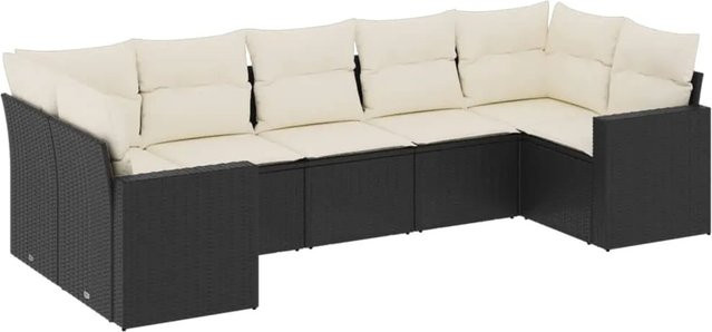vidaXL 7-tlg Garten-Sofagarnitur mit Kissen aus Poly Rattan und Stahl in Schwarz und Weiß Modell 85 - Bild 1