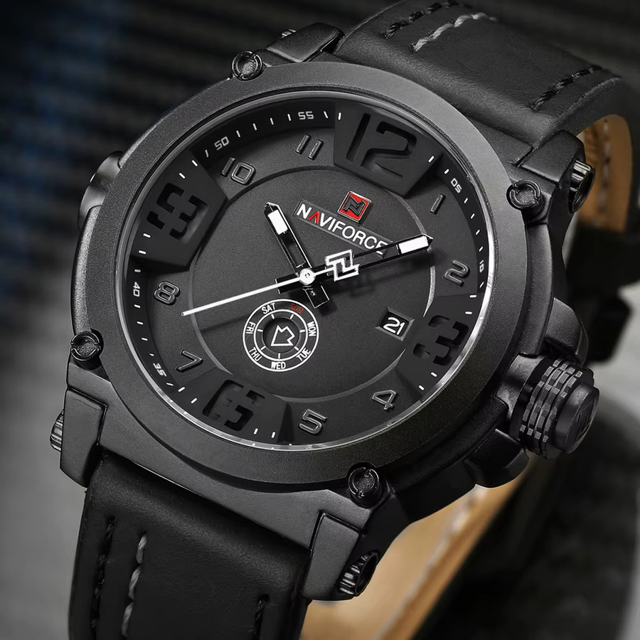 NAVIFORCE Armbanduhr, Quarz, Lederband, Schwarz, Herren - Bild 2
