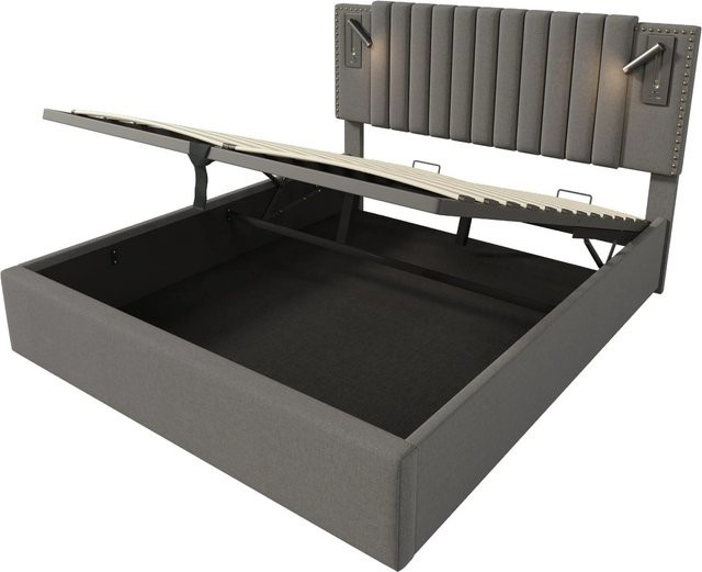 Merax Polsterbett mit Stauraum und USB-Anschluss in Grau, B/T/H: 160 x 200 x 109 cm - Bild 1