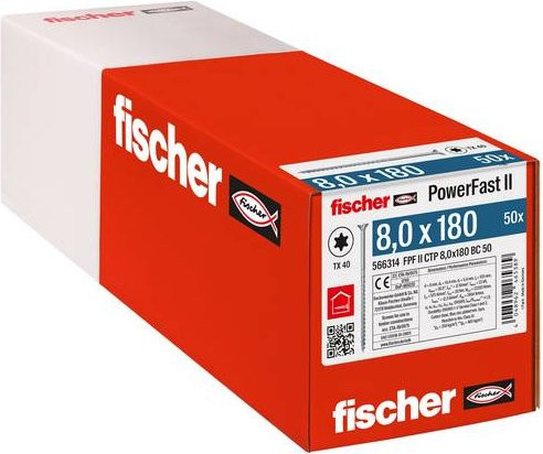 Fischer PowerFast II Holz- und Spanplattenschraube mit Senkkopf, Durchmesser: 8,0 mm, Länge: 180 mm, Stahl galvanisch verzinkt, 50 Stück - Bild 2