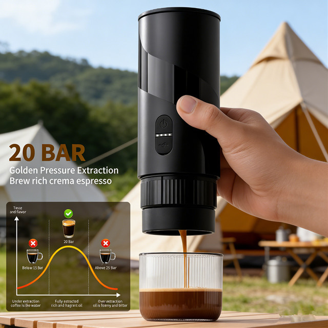 JFBONIN 2-in-1 Tragbare Elektrische Kaffeemaschine mit Kapselfunktion und integrierter Kaffeemühle, Schwarz - Bild 1