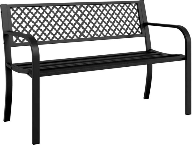 furnicato Gartenbank aus Stahl mit Armlehnen in Schwarz, B/T/H: 119 x 52 x 76 cm - Bild 1