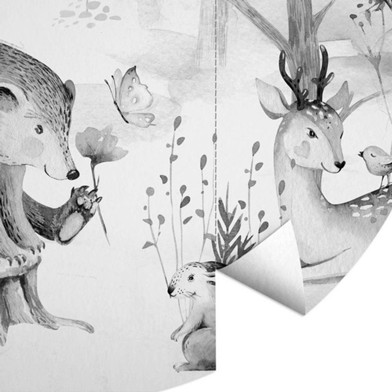 K&L Wall Art Vliestapete Kvilis Runde Vliestapete mit Waldtieren Bär Reh Eule, mehrfarbig, matt, B/H: 633 x 284 cm - Bild 3