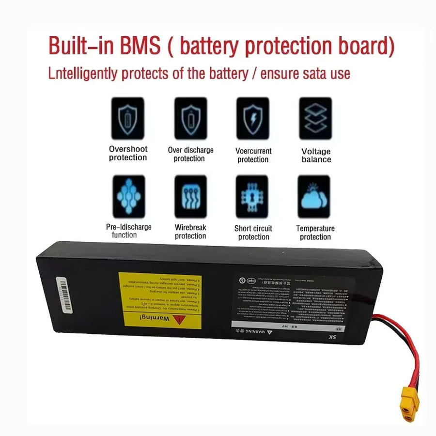 Wiederaufladbarer 36V 100Ah Lithium-Akku 18650 10S3P für Elektroroller mit BMS und XT60 XT30-Stecker, Schwarz - Bild 4